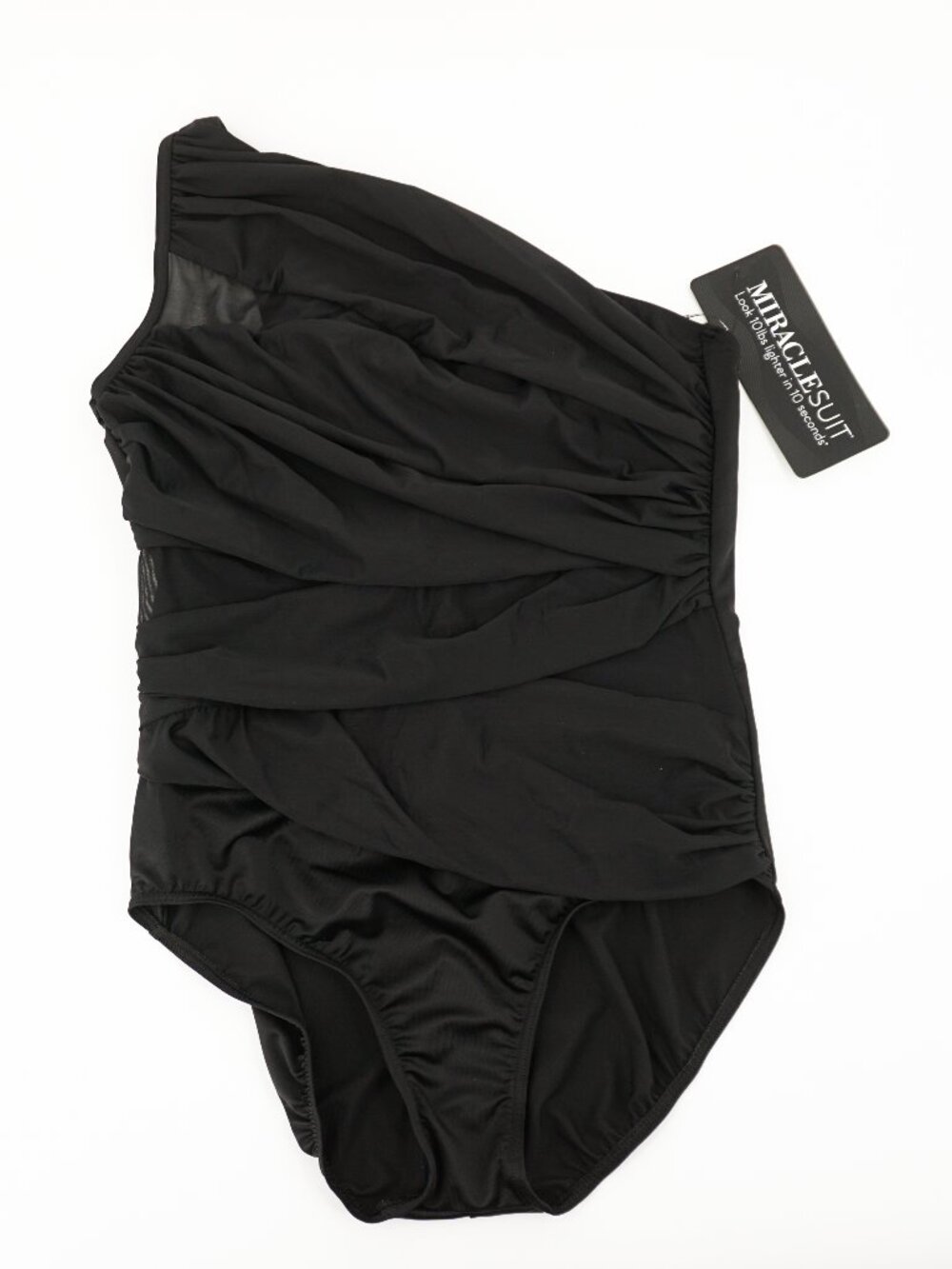 Miraclesuit Jena Swimsuit Size 16 Black One Shoulder One-Piece Mesh Swim NWT